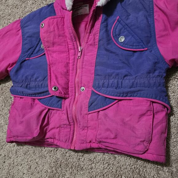 Vintage Oshkosh Bgosh Girls Winter Jacket 3T Pink Purple Ski Snow Hooded Pockets - Picture 5 of 13